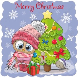 Merry Christmas Owl with Tree