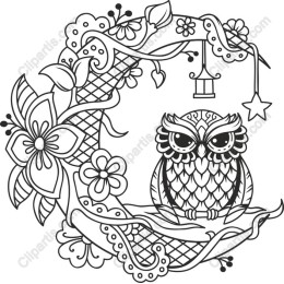 Whimsical Owl in Floral Wreath
