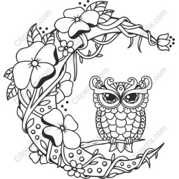 Whimsical Owl and Floral Crescent