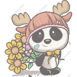 Charming Panda with Flowers