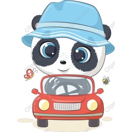 Adorable Panda Driving a Red Car