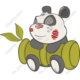 Cute Cartoon Panda on Bamboo