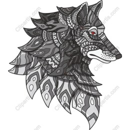 Intricate Monochrome Wolf Head