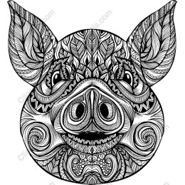 Whimsical Pig in Line Art Style