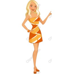 Cheerful Blonde in Orange Dress