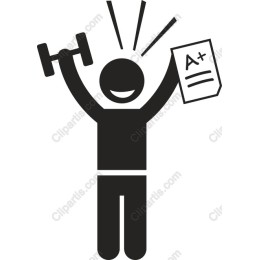 Achievement Unleashed: Stick Figure with Dumbbell and A+ Paper