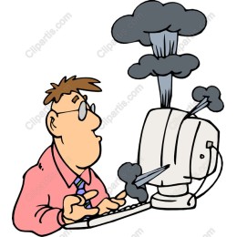Cartoon Character with Malfunctioning Computer
