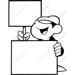 Cheerful Character Holding Signage