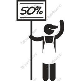 Cheerful Salesperson Holding 50% OFF Sign