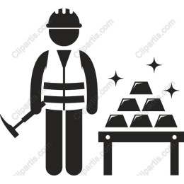 Miner Standing Next to Gold Bars