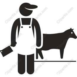 Stylized Farmer Holding Cleaver with Cow