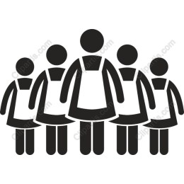 Teamwork in Service - of Five Figures in Aprons