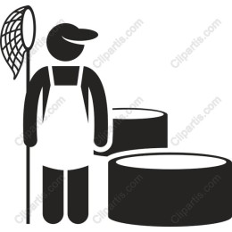 Fisherman with Net and Barrels