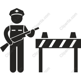 Police Officer Standing by Barricade