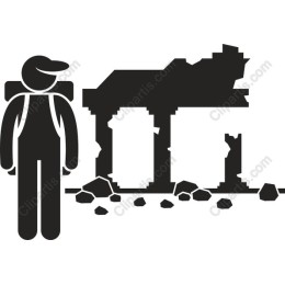Explorer with Ancient Ruins