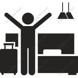 Excited Traveler in Hotel Room