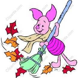 Cheerful Pig Sweeping Leaves