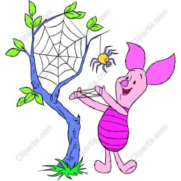 Cheerful Piglet with Spider Web