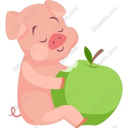Cheerful Pig with Green Apple