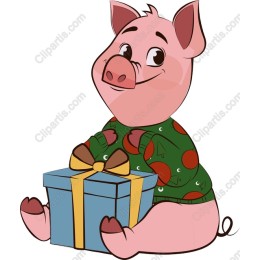 Cheerful Piglet with Gift