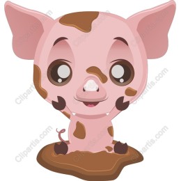 Cute Cartoon Piglet in Mud