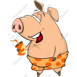 Cheerful Cartoon Pig with Polka-Dotted Shorts