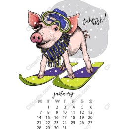 Skiing Pig Calendar