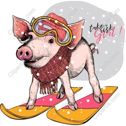 Whimsical Skiing Pig