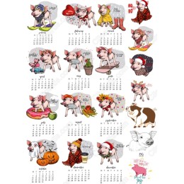 Yearly Pig Calendar Clipart Set