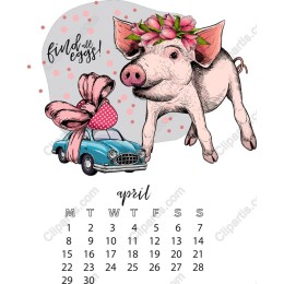 Vintage Pig with Floral Crown