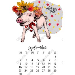 Autumn Bliss: Whimsical Pig for September