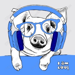 Cool Pig with Headphones