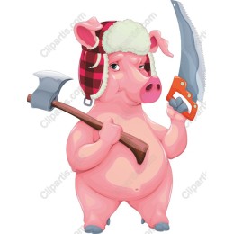 Cartoon Pig Character with Tools