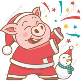 Cheerful Santa Pig with Snowman