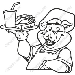 Cheerful Pig Serving Food