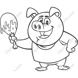 Happy Pig Holding Drumstick