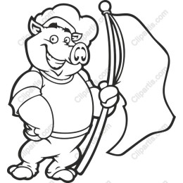 Cheerful Cartoon Pig Waving Flag