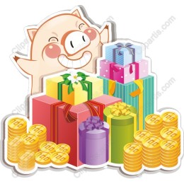 Cheerful Pig with Gifts