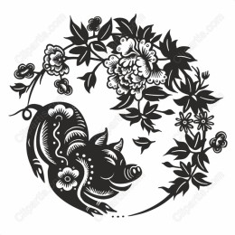 Whimsical Pig and Floral