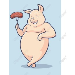 Cheerful Pig Character with Sausage