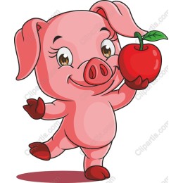Cheerful Cartoon Pig with Apple