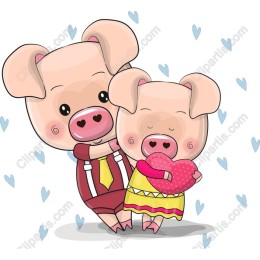 Adorable Cartoon Pig Couple