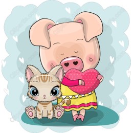 Charming Pig and Cat