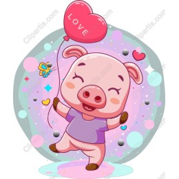 Cute Piglet Holding Love Balloon
