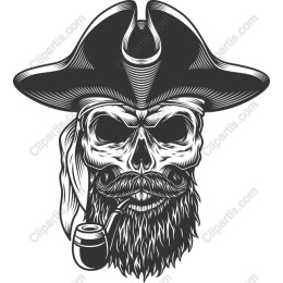 Pirate Skull with Hat and Pipe