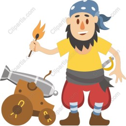 Cheerful Pirate with Cannon and Torch