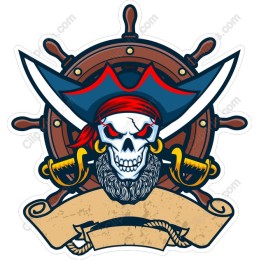 Pirate Skull and Ship Wheel