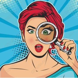 Pop Art Curiosity: Woman with Magnifying Glass
