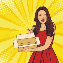 Vibrant Pop-Art Woman with Box
