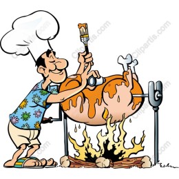 Cheerful Chef Roasting Pig